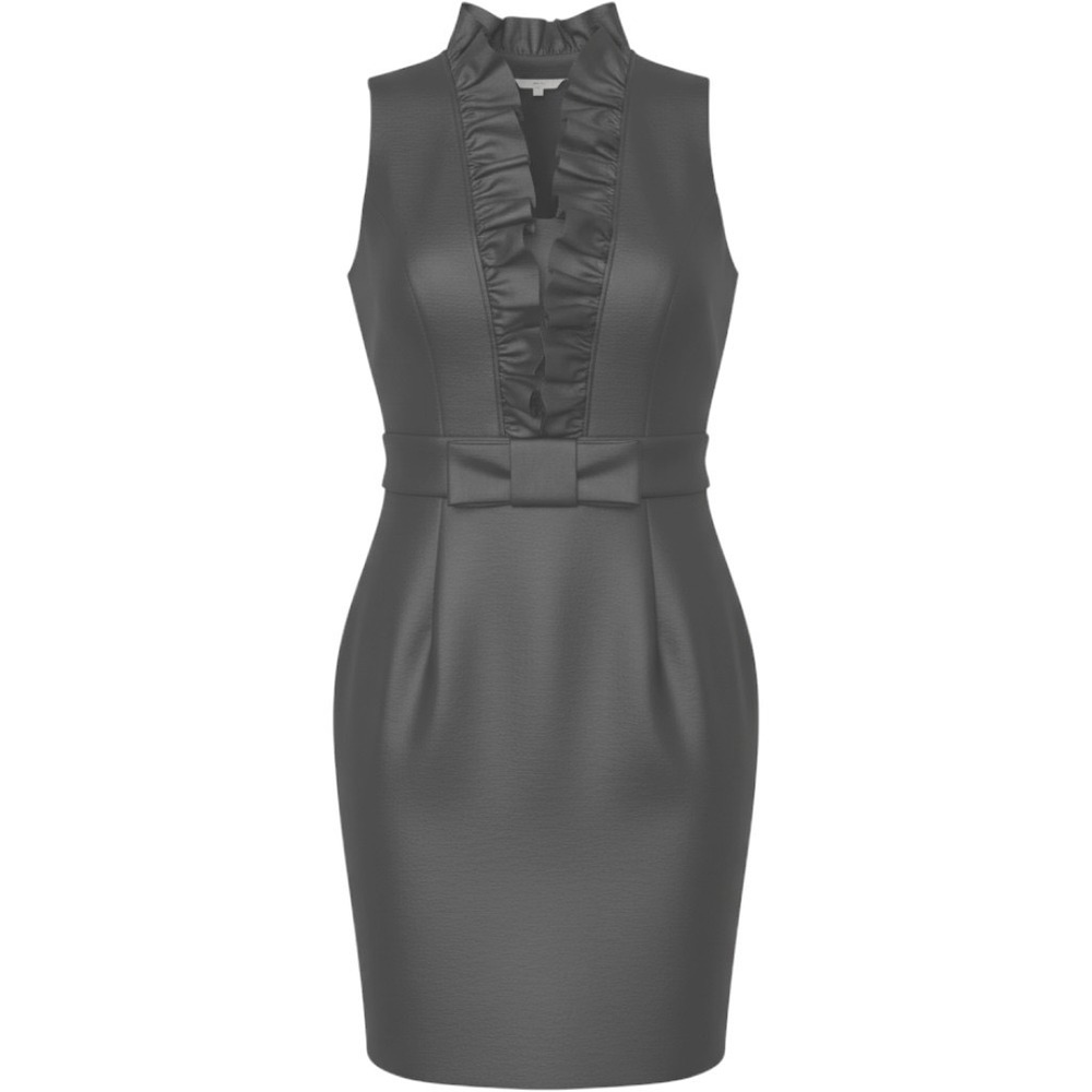 Alfred Sung Cocktail Dress Women Size 10 Black Ruffle Neck Bow Waist Sheath